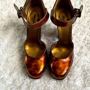 PRADA Sandals 36.5 Tortoise Shell Patent Leather